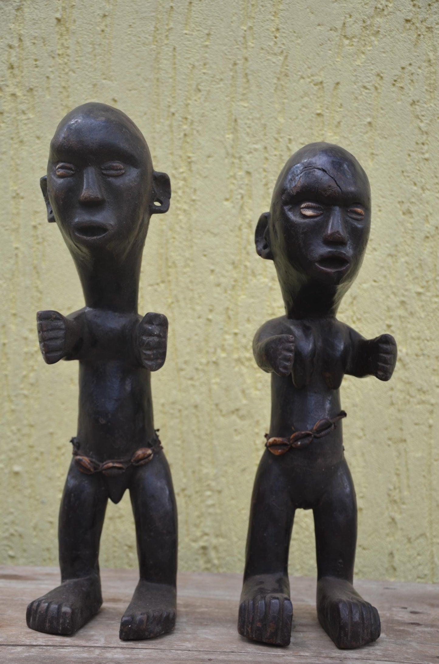 Azande Couple Statues – 18" Zande Hand-Carved Wood Congo Figures – Tribal Art.