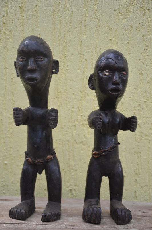 Azande Couple Statues – 18" Zande Hand-Carved Wood Congo Figures – Tribal Art.
