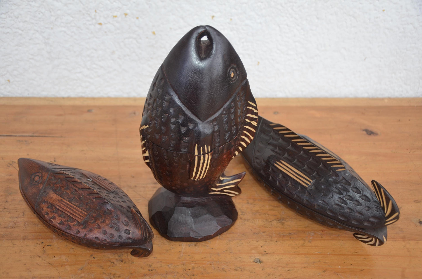 Hand-Carved Wooden Fish Trinket Box Set | Artisan African Decorative Jewelry Box