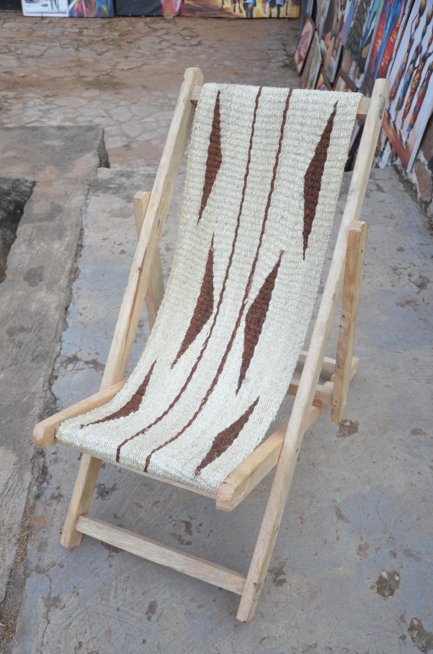 Hand-Woven African Sling Chair | Artisanal Folding Deck Chair