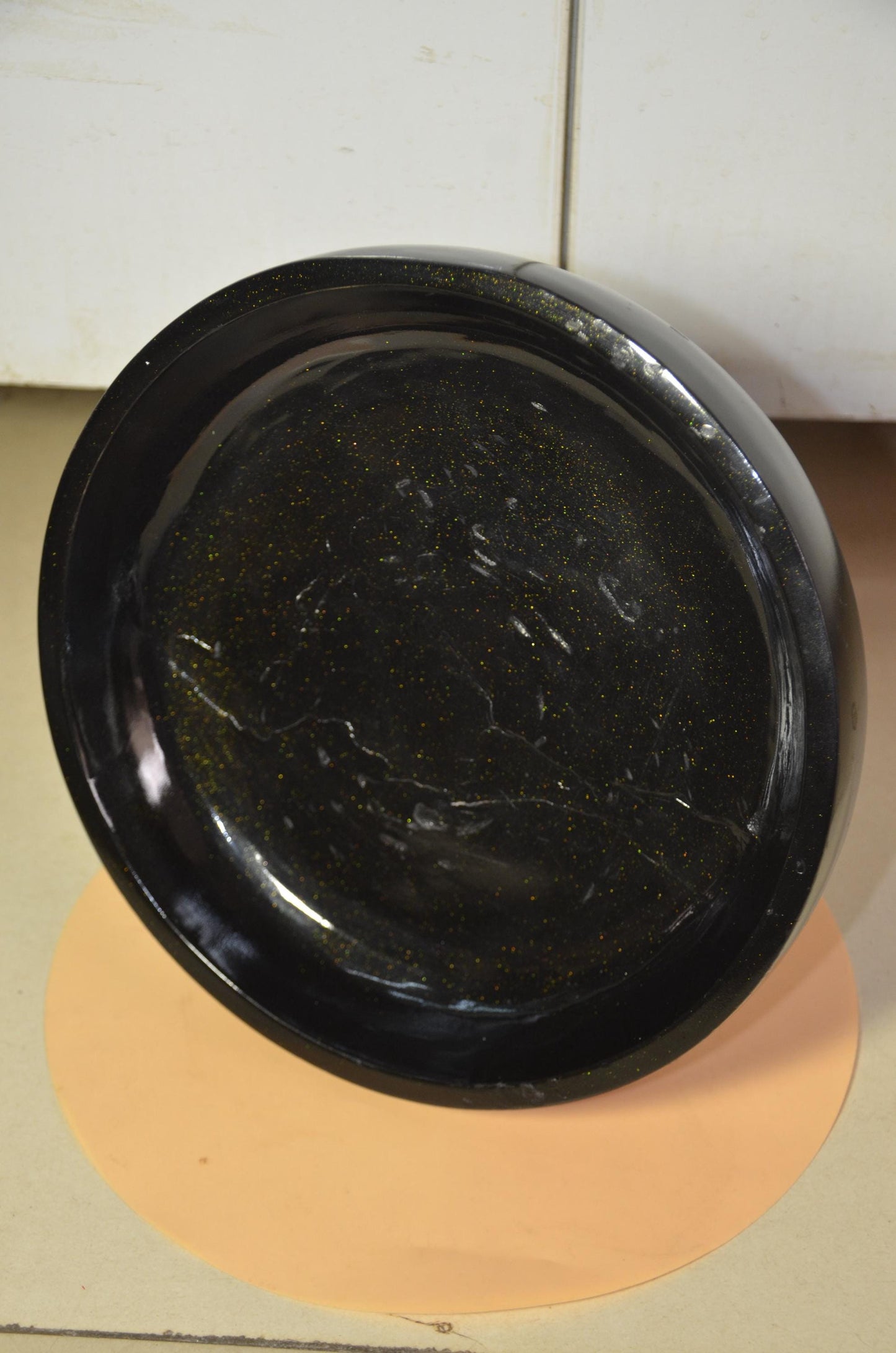 Pedestal Black Wooden Fruit Bowl | Glossy Black & Gold Footed Serving Dish