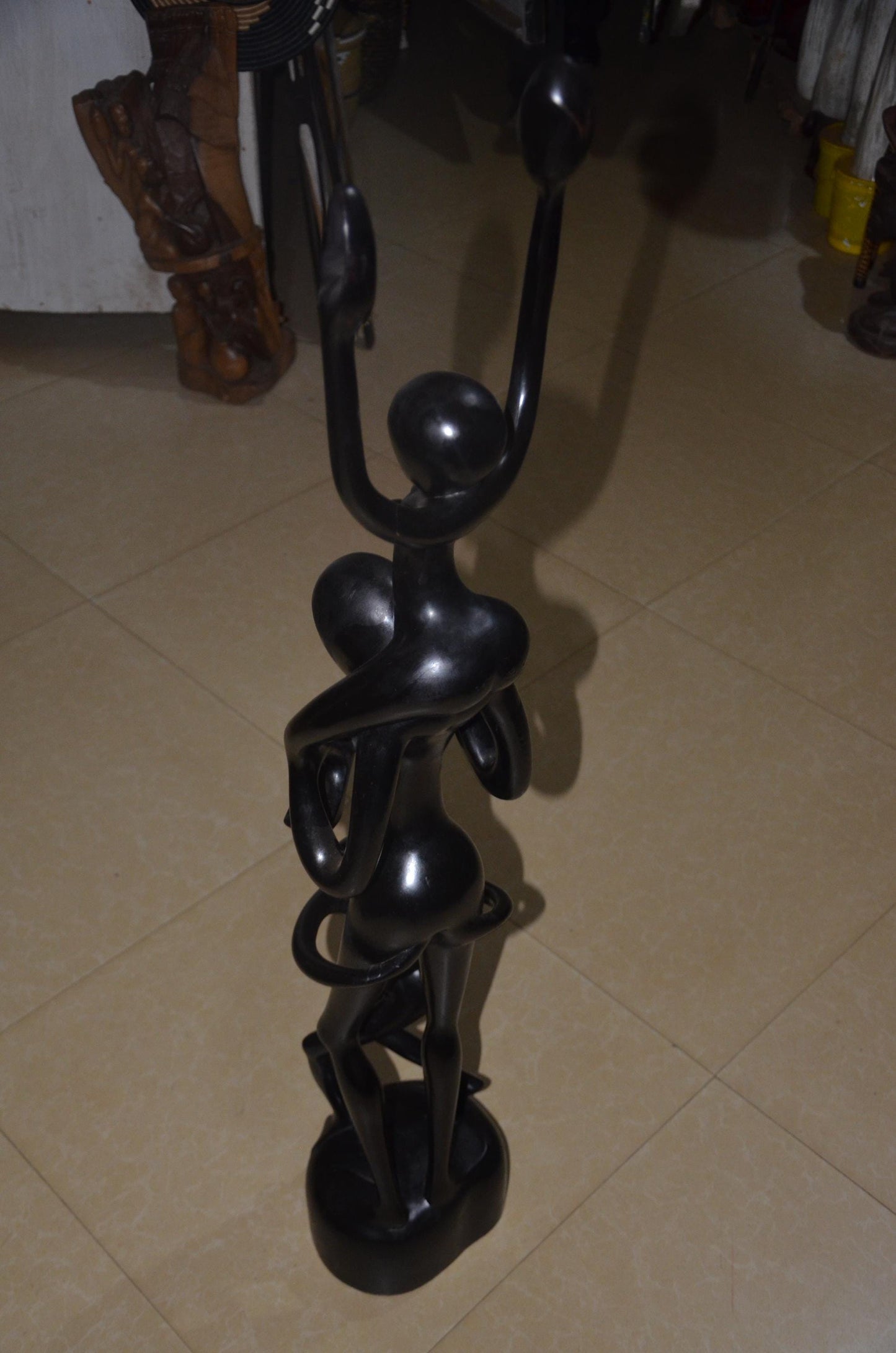 Hand-Carved African Abstract Family Ascent Sculpture