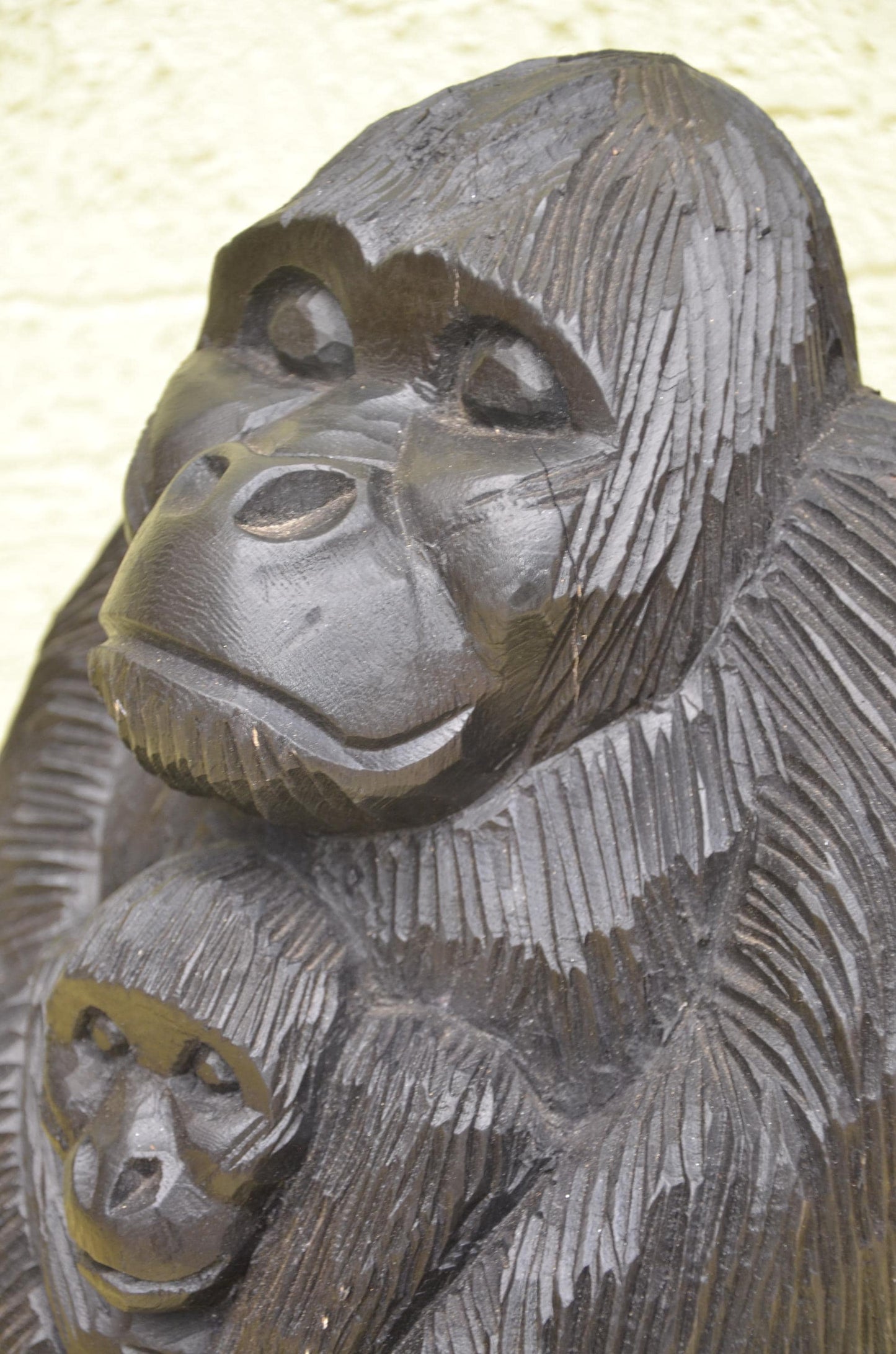 Seated Wooden Gorilla Maternity Sculpture | Wildlife Family Art Figurine