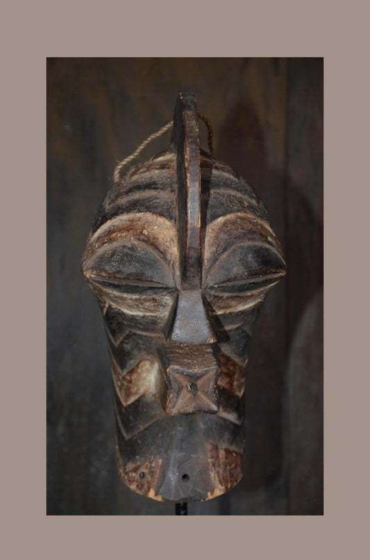 Male Songye Kifwebe Mask – 17" Large Congo Tribal Wall Art – Wooden Decor