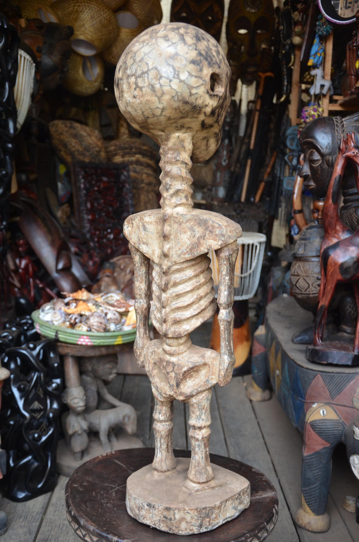 Kuyu or Mumuye Skeleton Figure - 35" Large Authentic Wood Carving, Ancestor Memento Mori Statue, Striking Primitive Art.