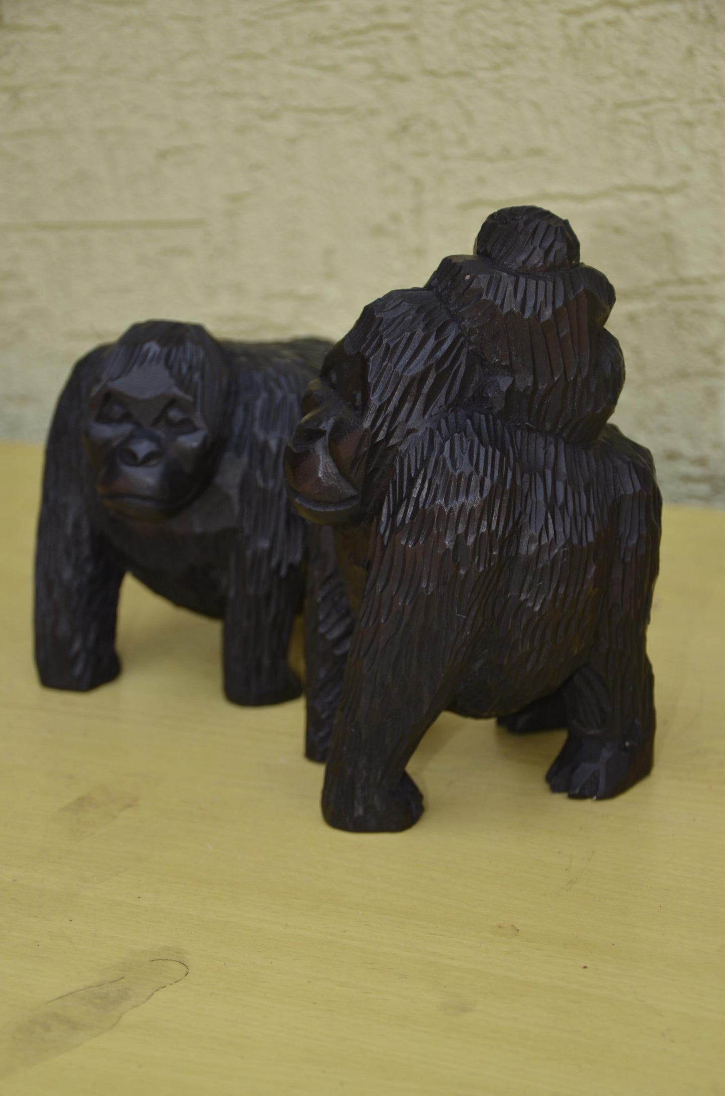 Hand Carved Wooden Gorilla Family Sculpture | Wildlife Art