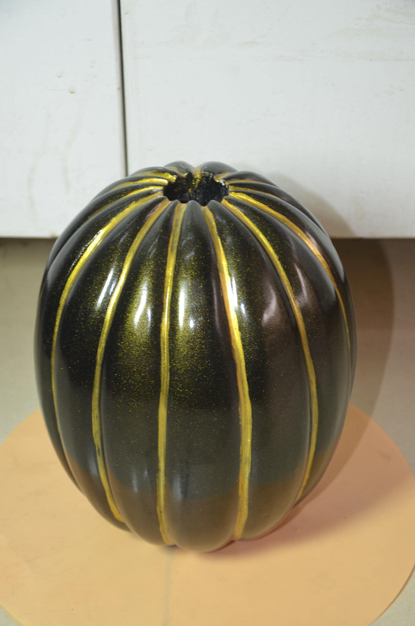Fluted Wooden Pumpkin Vase | Metallic Bronze Gold Ribbed Vessel