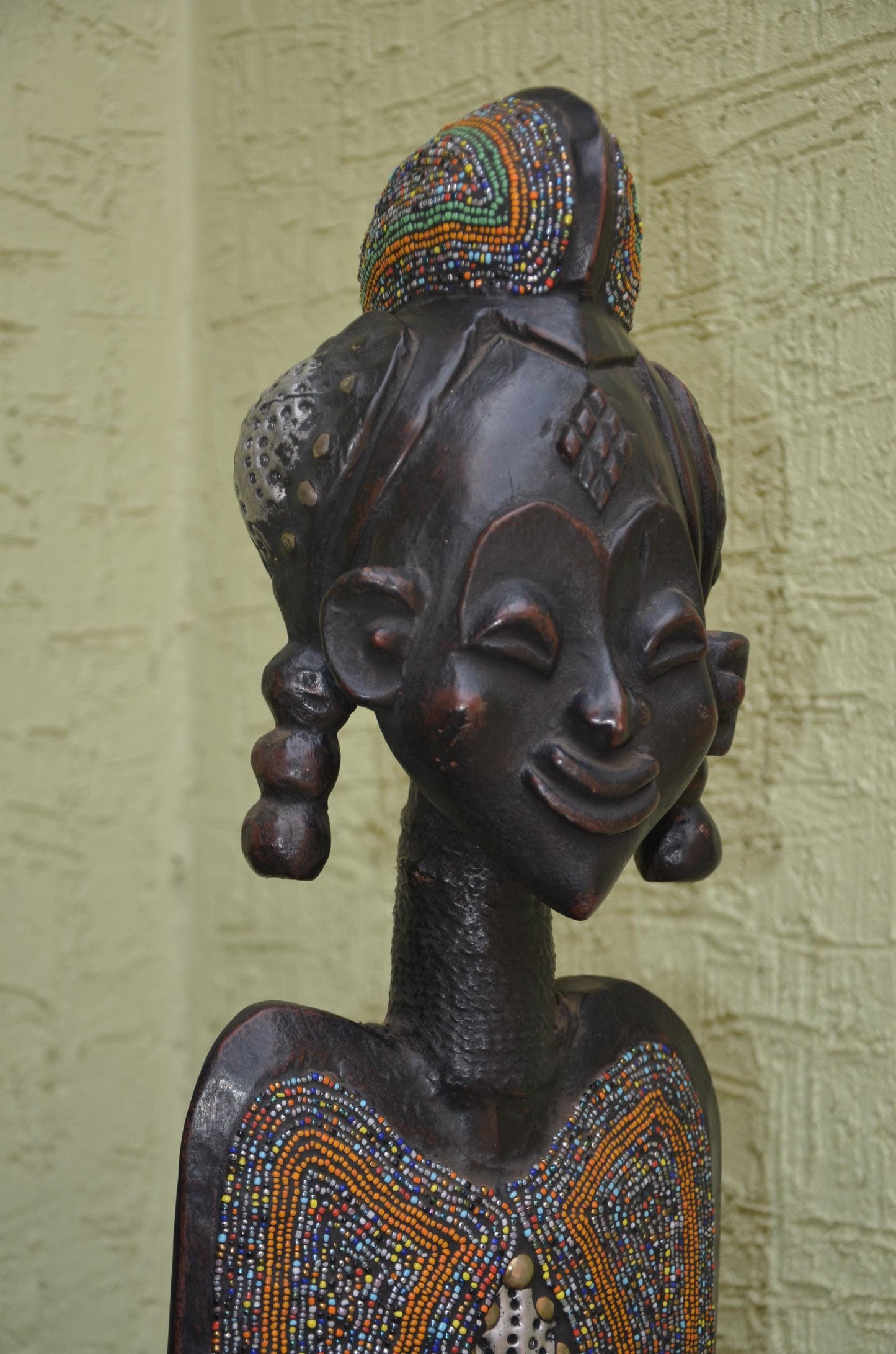 Bamileke Beaded Figures â€“ 35" Hand-Carved Wood Royal Couple â€“ Cameroon Art.