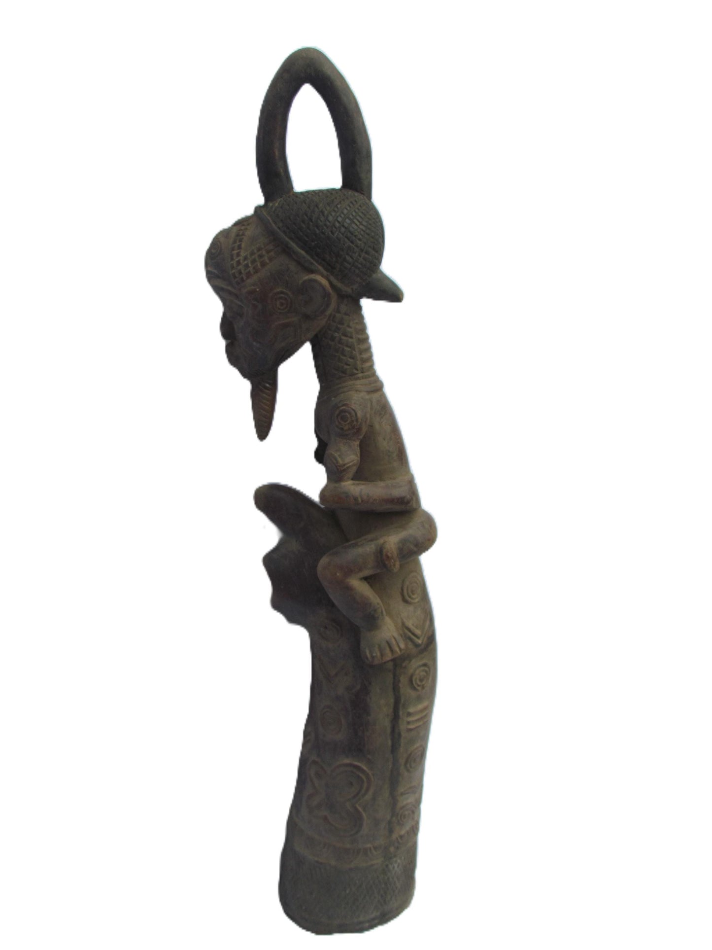 Hand-Carved Luluwa Prestige Ceremonial Pipe - Rare Congolese Tribal Art, African Wood Sculpture, Antique Lulua Collectible.