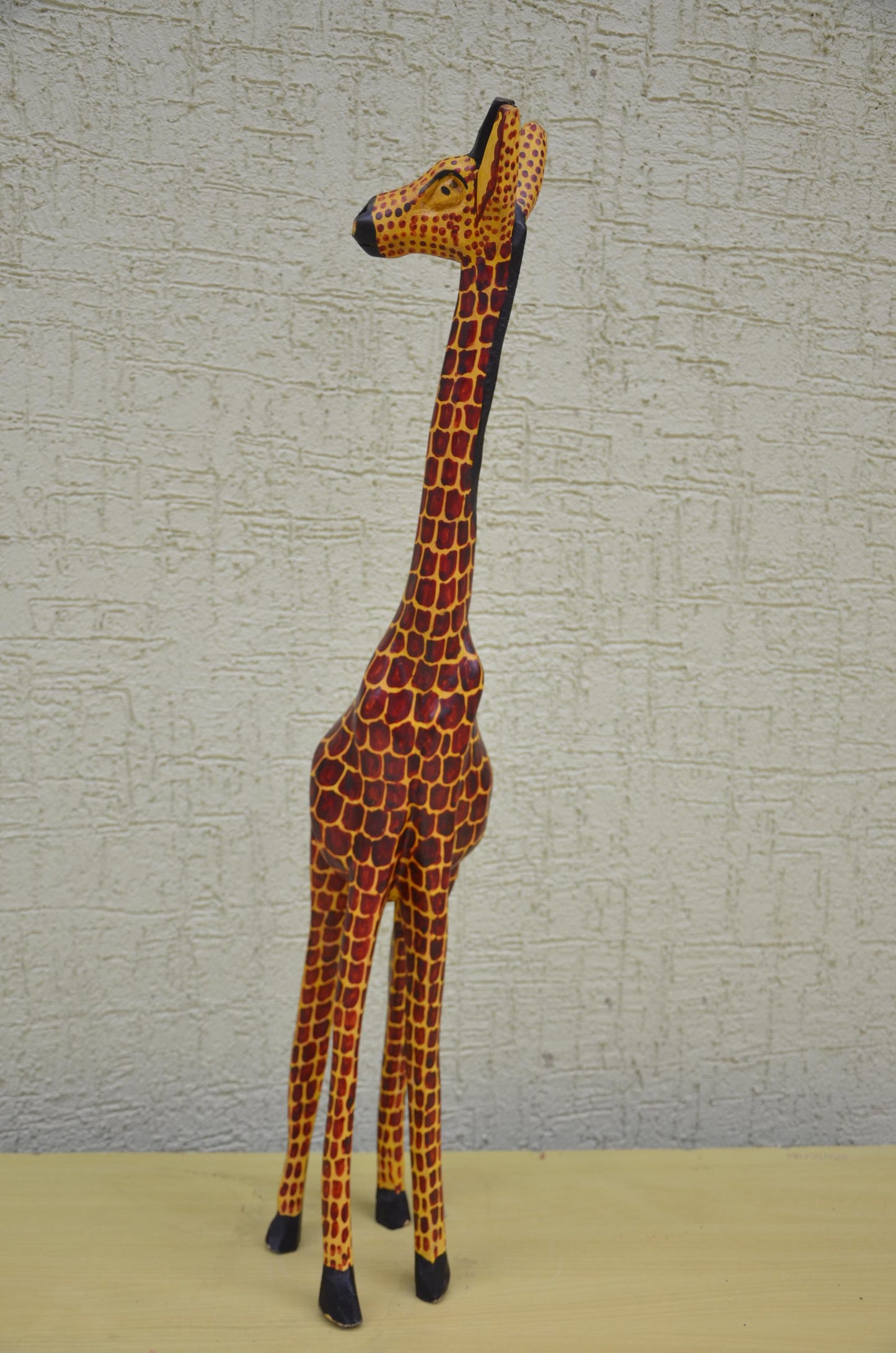 Hand-Painted Wooden Giraffe Sculpture | Towering African Wildlife Art Figurine