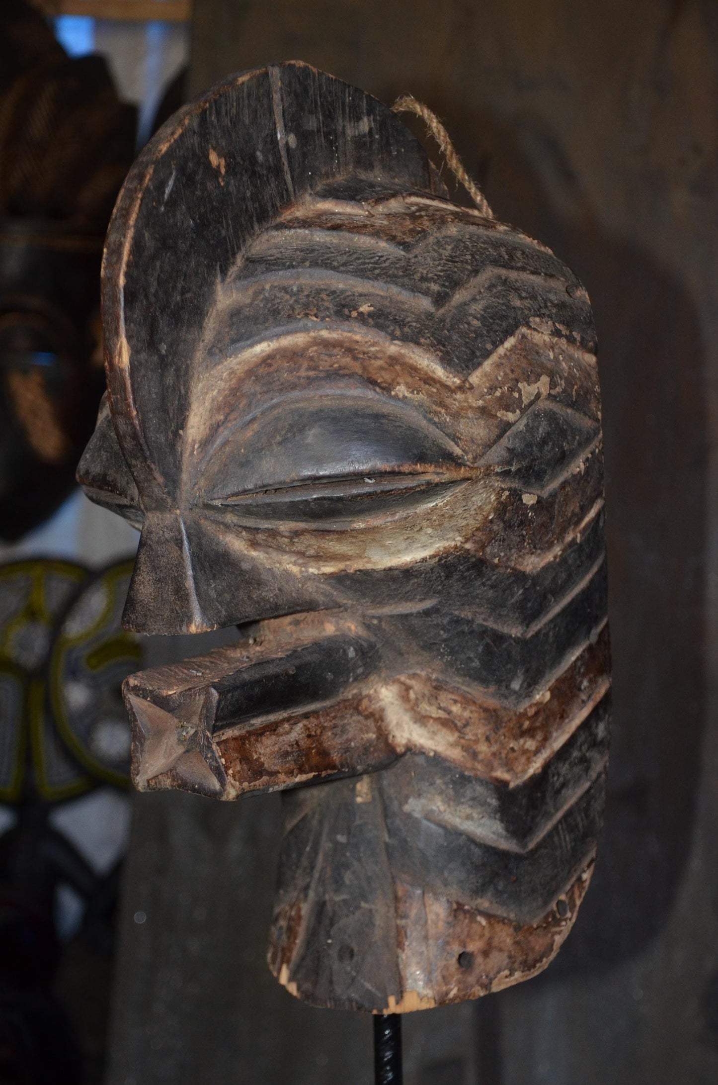 Male Songye Kifwebe Mask – 17" Large Congo Tribal Wall Art – Wooden Decor