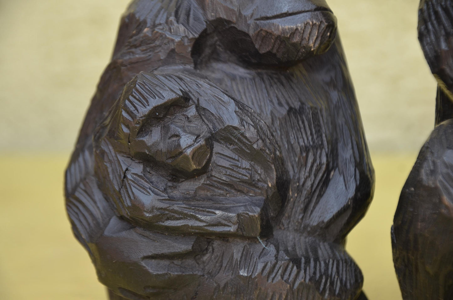 Hand Carved Wooden Gorilla Family Sculpture | Wildlife Art