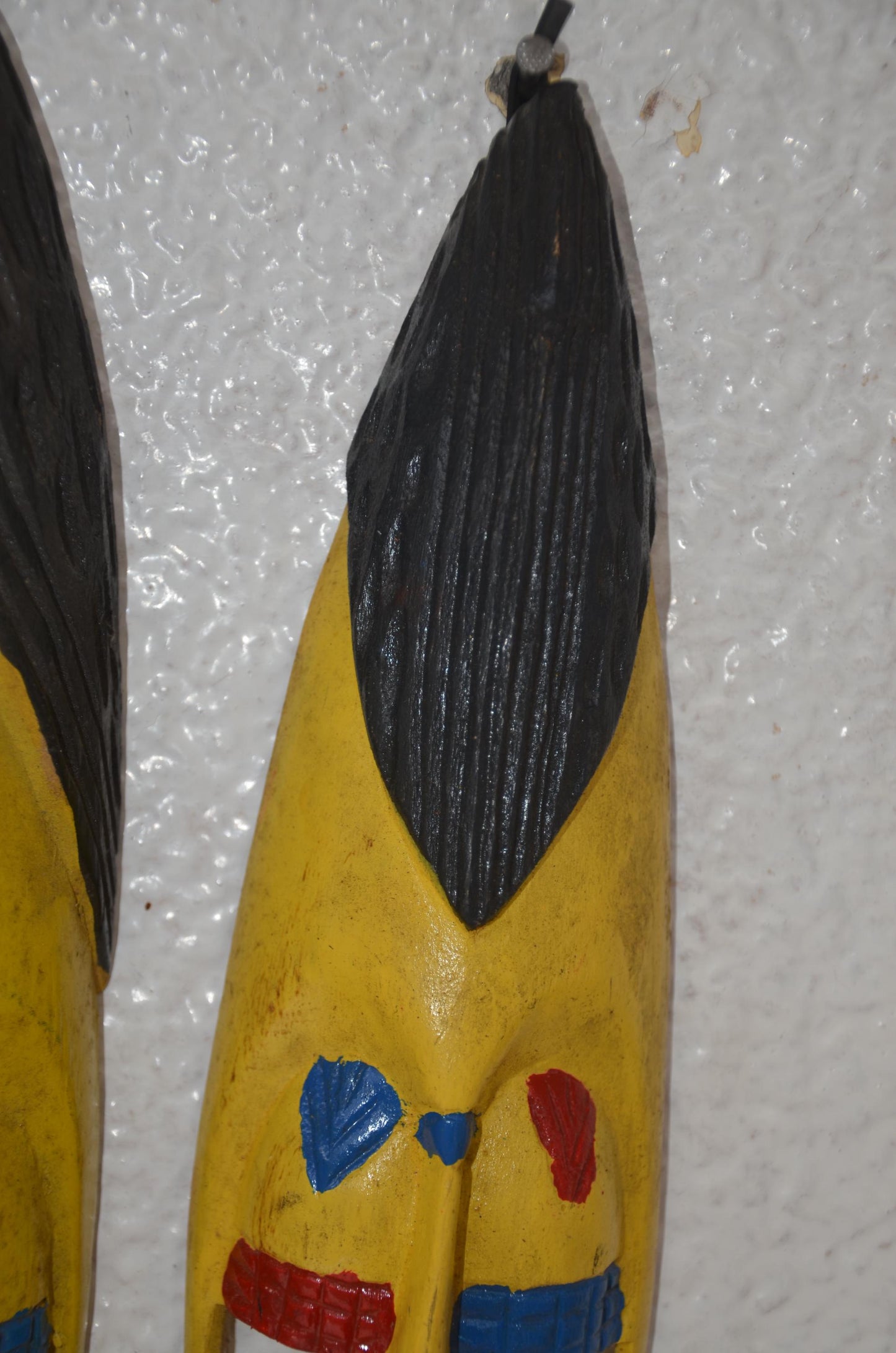 Hand-Carved Nyiginya Kingdom Sunshine Yellow Wooden Facemask Couple | African Tribal Wall Art Decor