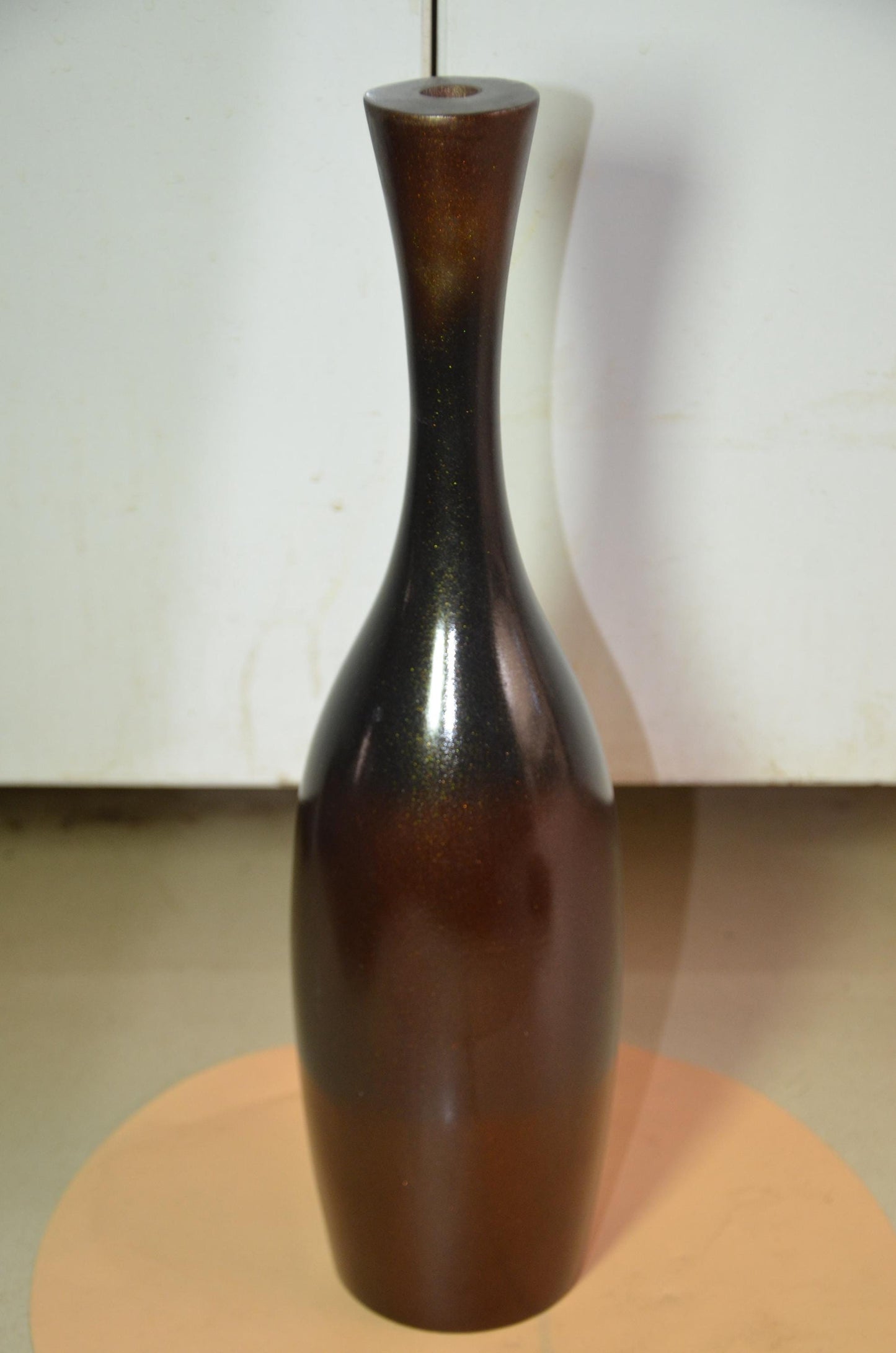 Tall Wooden Floor Vase | Metallic Bronze Black Ombre Trumpet Vessel, Nordic Decor