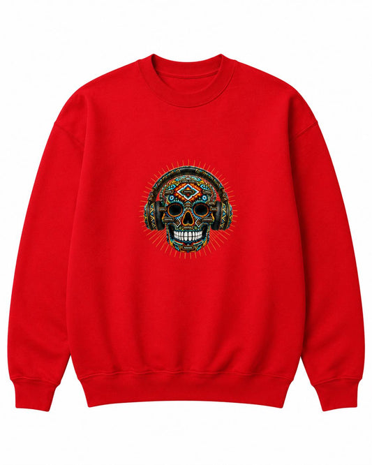 Beaded Skull Sweatshirt, African Inspired Geometric Skull Crewneck, Halloween Streetwear