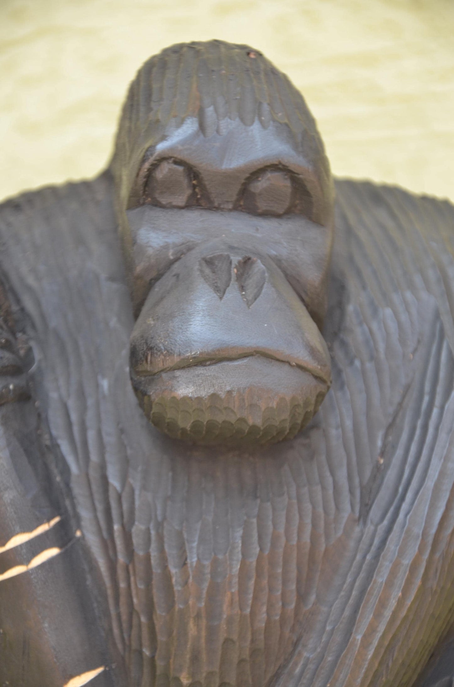 Hand Carved Wooden Gorilla with Bamboo | Wildlife Art