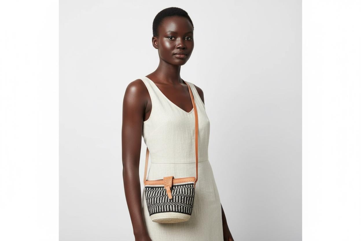 Small Handwoven Sisal Bag, African Kiondo Mini Tote, Natural Fiber Boho Handbag, 12 Inches