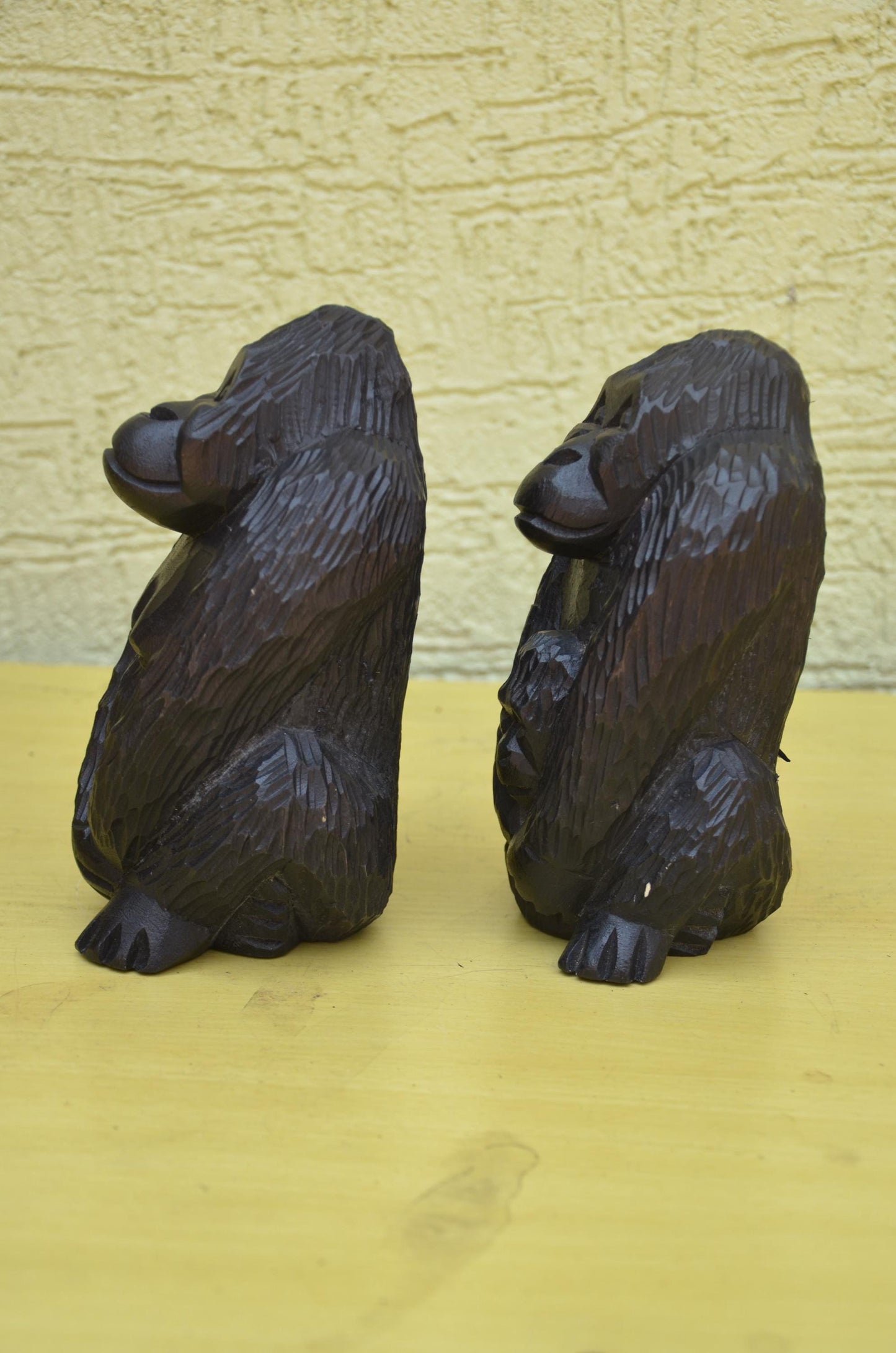 Hand Carved Wooden Gorilla Family Sculpture | Wildlife Art