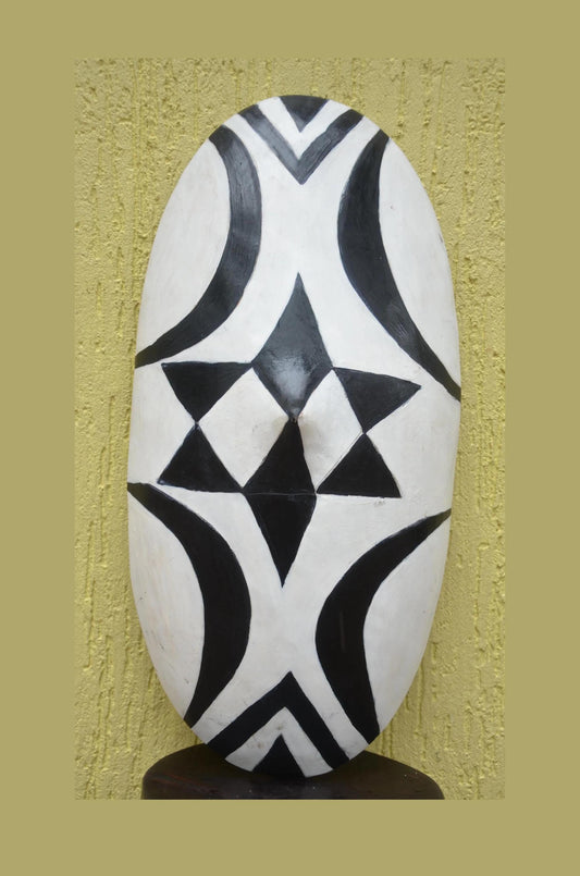 Rwandan Intore Shield – 30" Hand-Painted Wood Dance Shield – Tribal Decor