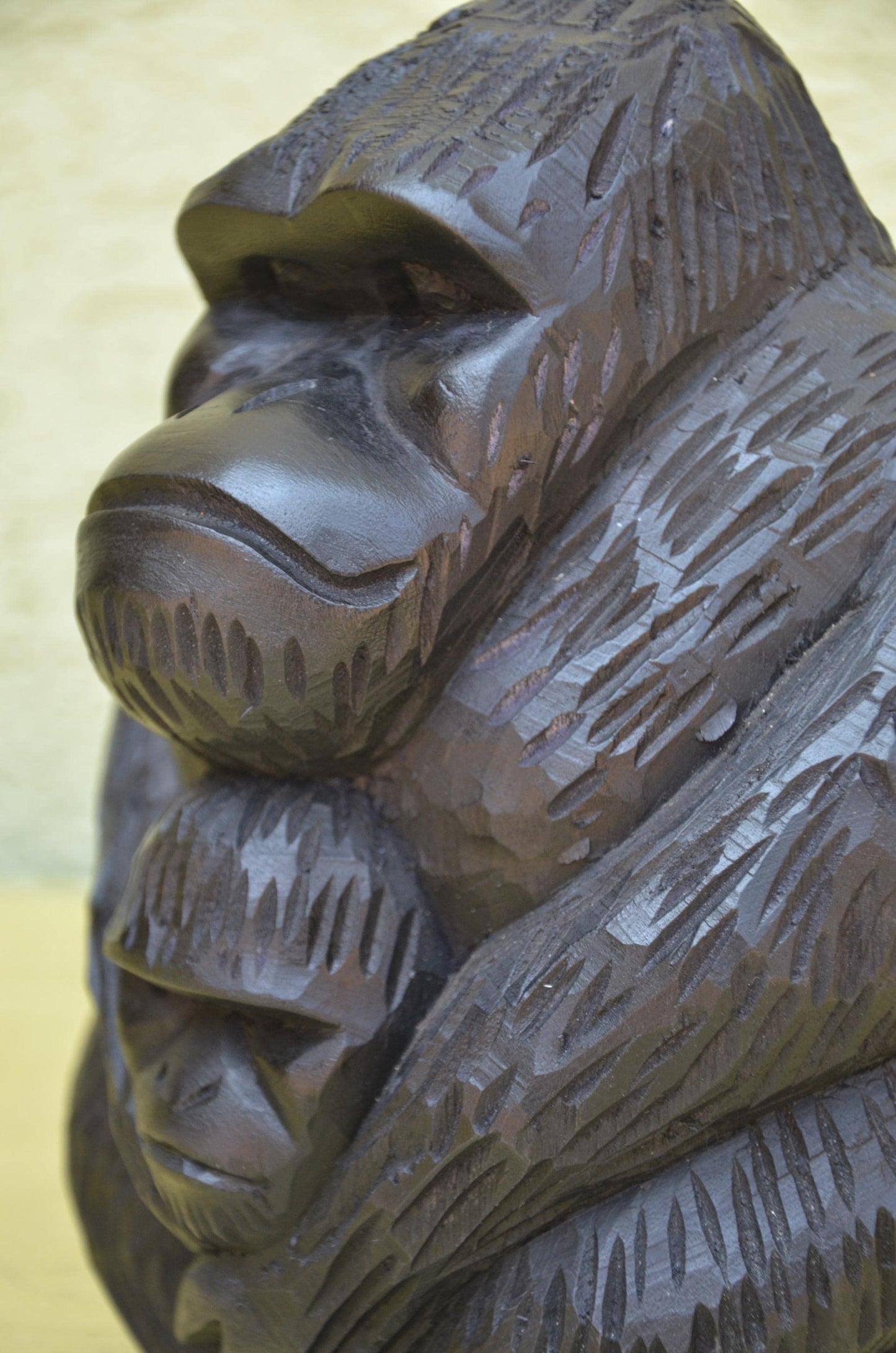 Hand Carved Wooden Mother and Baby Gorilla | Wildlife Art