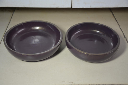 Set of 2 Purple Wooden Shallow Bowls | Plum Decorative Fruit Dish Pair
