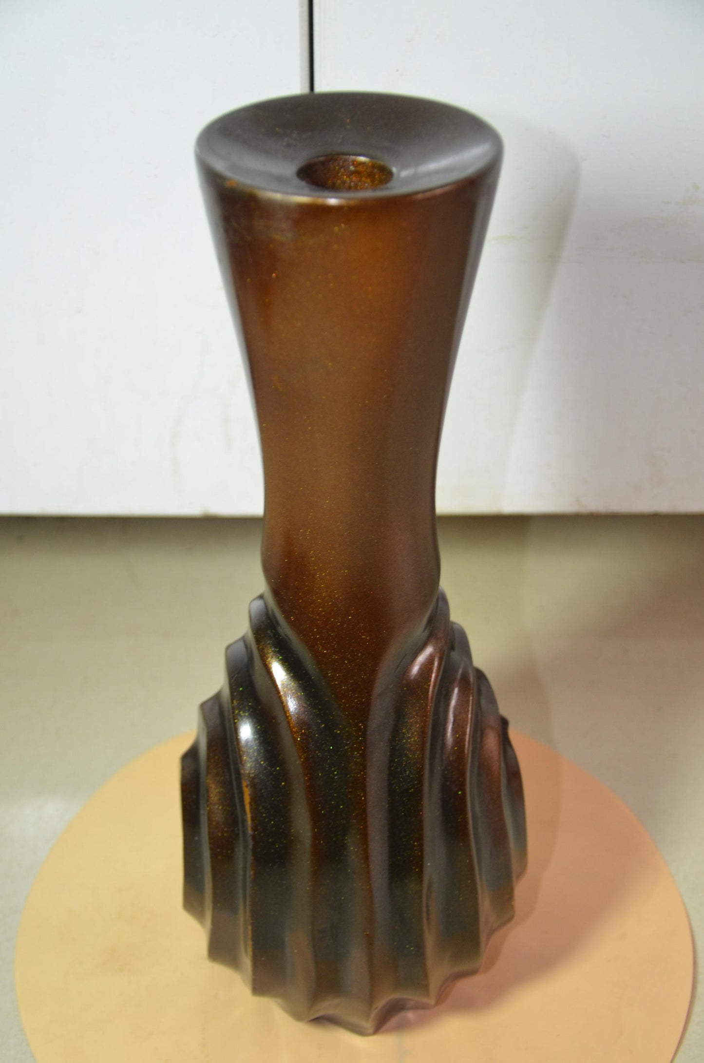 Wood Vase – Metallic Bronze Swirl Hourglass Accent, Modern Nordic Home Decor