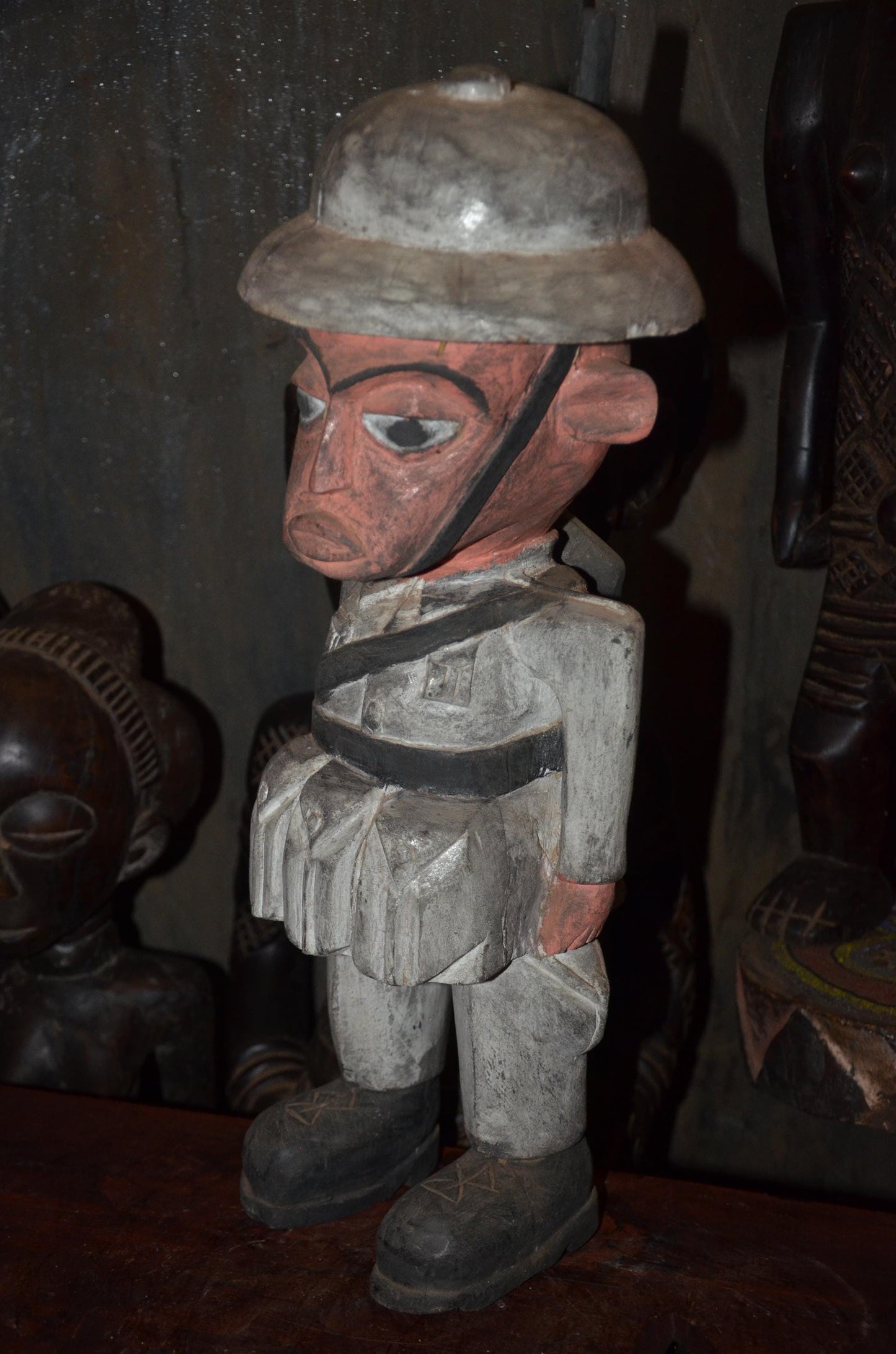 Colonial Soldier Statue | Hand-Carved Wooden Figure | Ethnographic Wood Art
