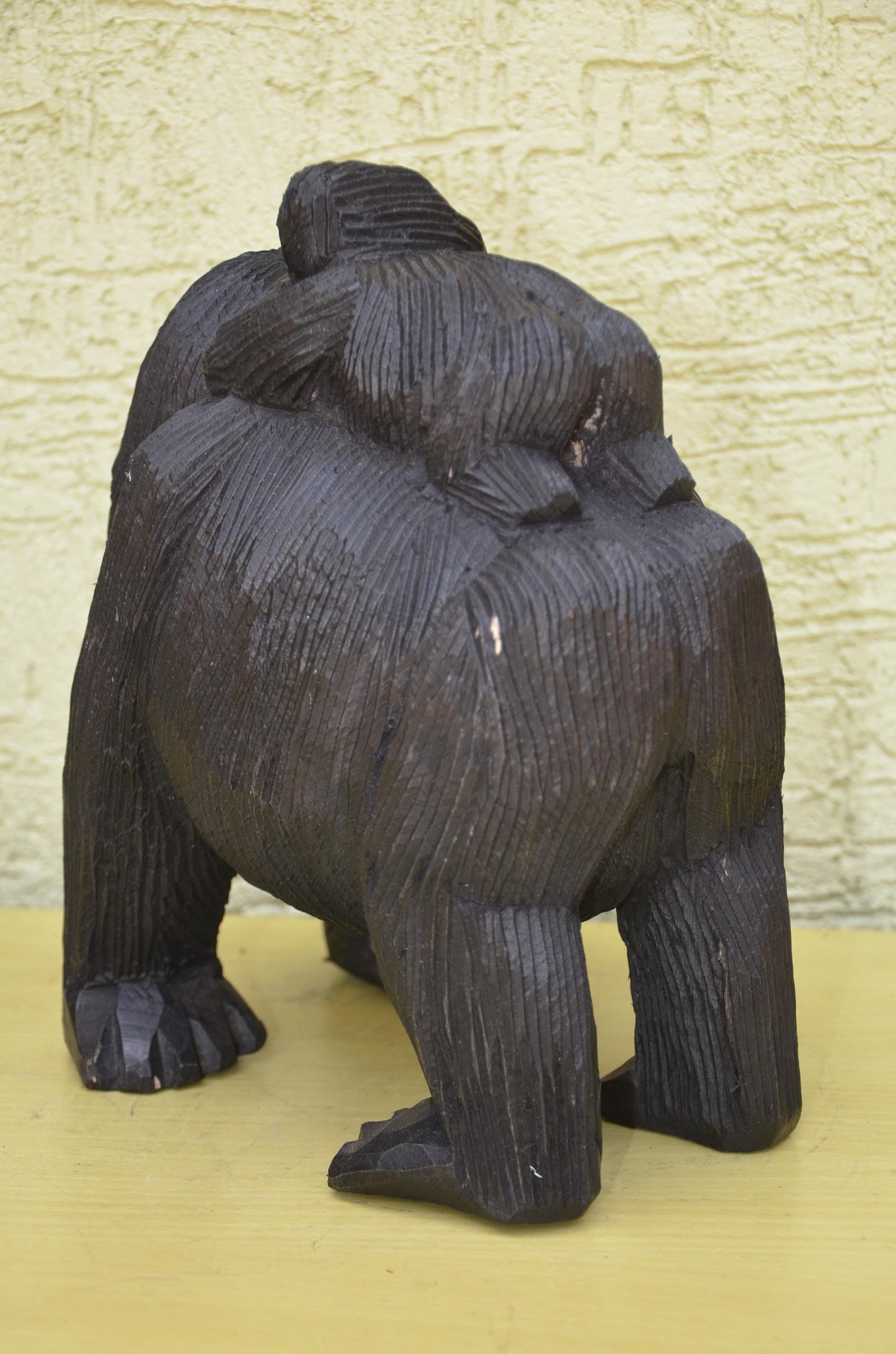 Large Hand Carved Wooden Gorilla and Baby | Wildlife Art