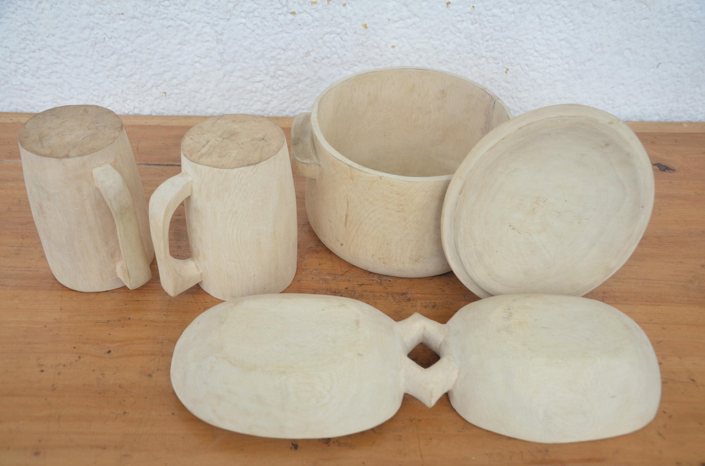 Hand-Carved Wooden Food Dish and Mug Set | Artisan African Kitchen Decor