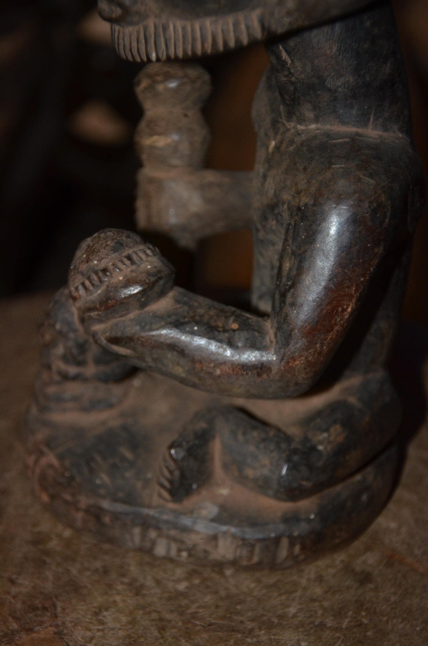Luba Hemba Ancestor Figure | Seated Chief with Staff & Child | Tribal Wood Statue