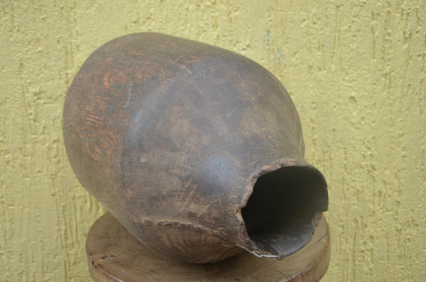 Rwandan Wooden Milk Vessel | Handcrafted Icyansi Cultural Artifact | Traditional African Dairy Pot | Ethnic Sculptural Decor