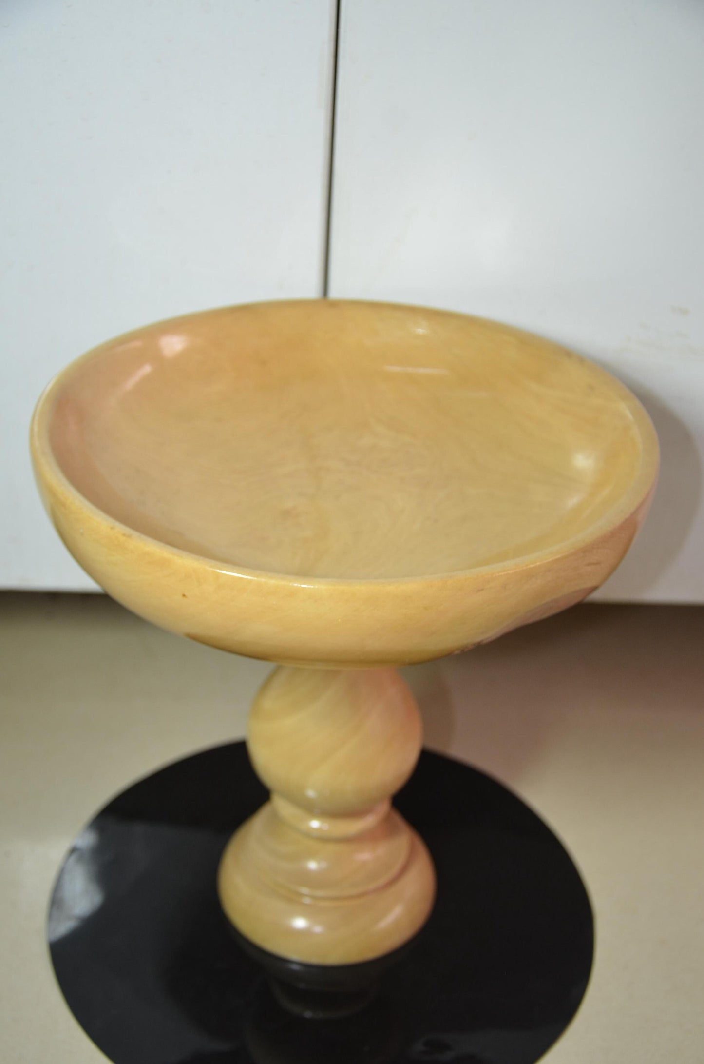 Pedestal Wooden Fruit Bowl | Light Blonde Wood Footed Serving Dish | Modern Nordic Countertop Centerpiece | Handcrafted Natural Wood Art