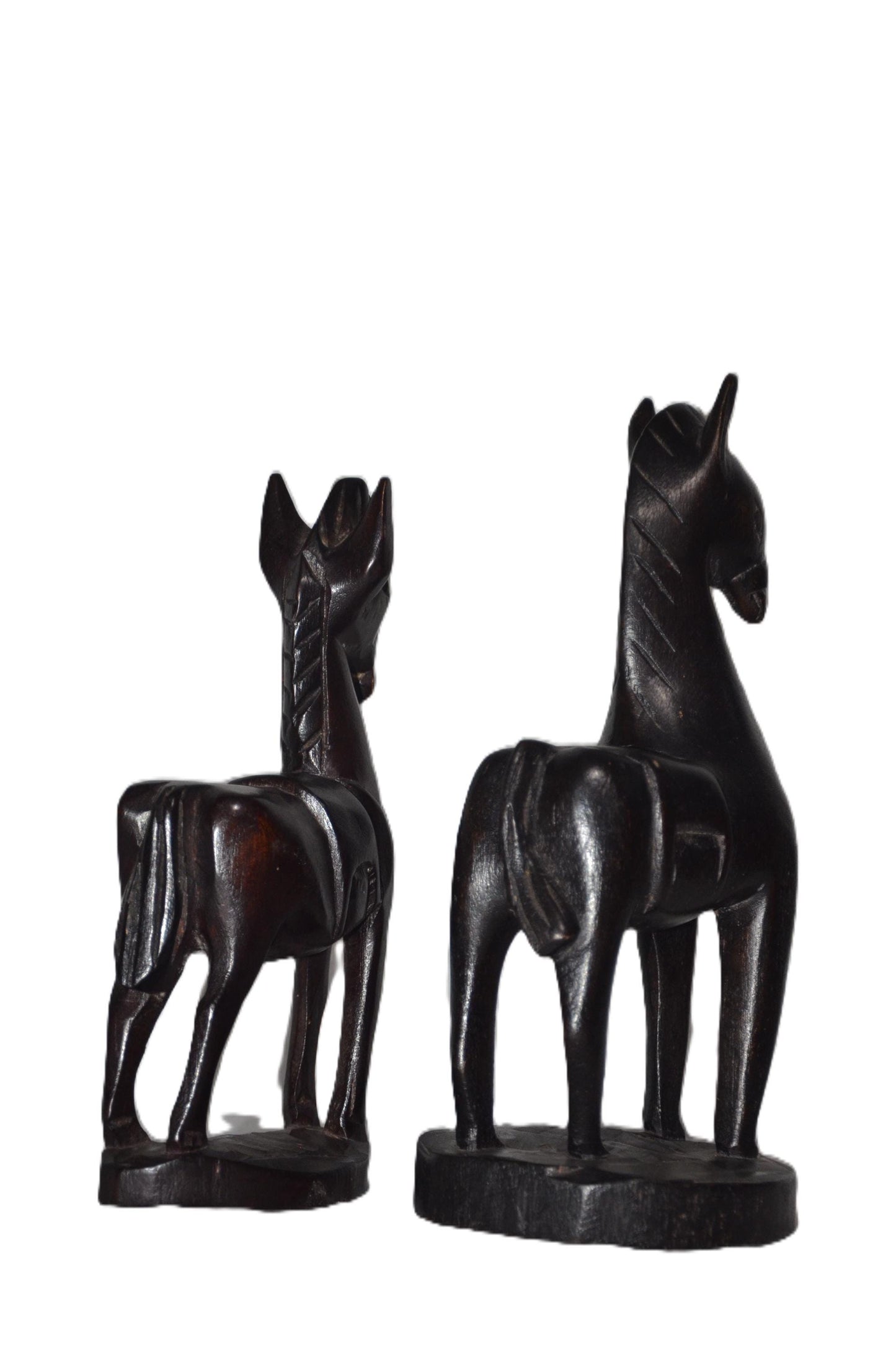 2 Pairs of Mother Horse & Calf – Handcarved Wooden Animal Figures, Home Decor