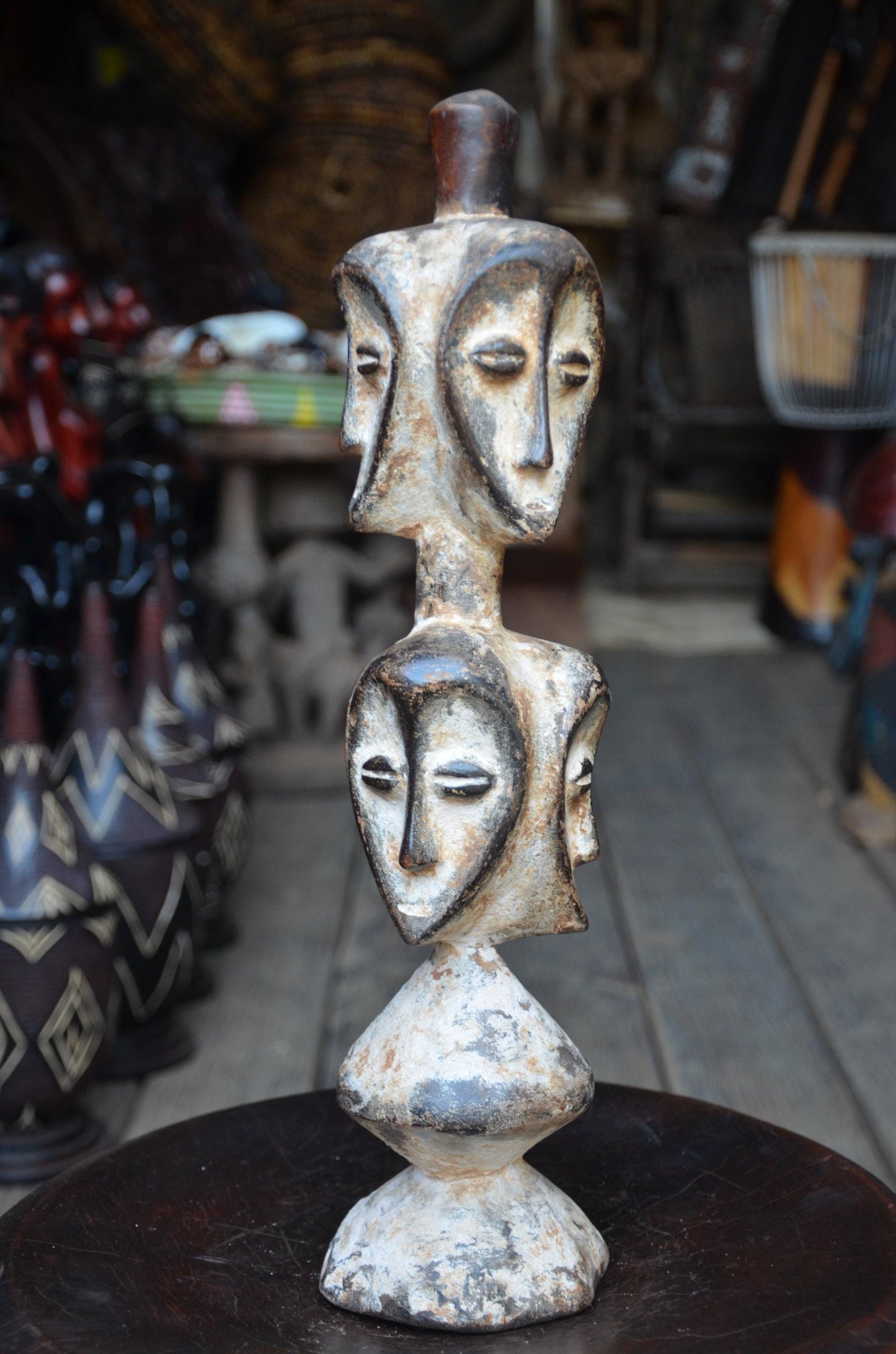 Authentic Lega Multi-Faced Statue | Sakimatwematwe | Tribal Wood Art