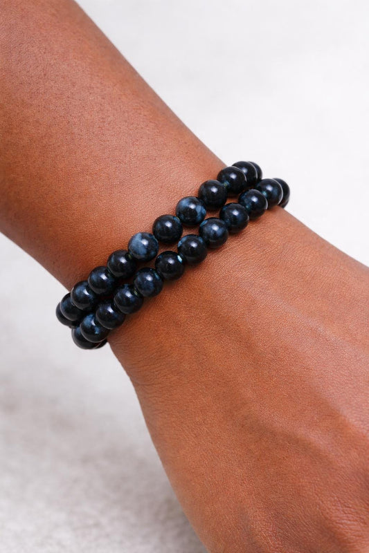 Black Stone Rwandan Beaded Bracelet, Handmade African Geometric Monochrome Jewelry, Tribal Cuff (1Pc)