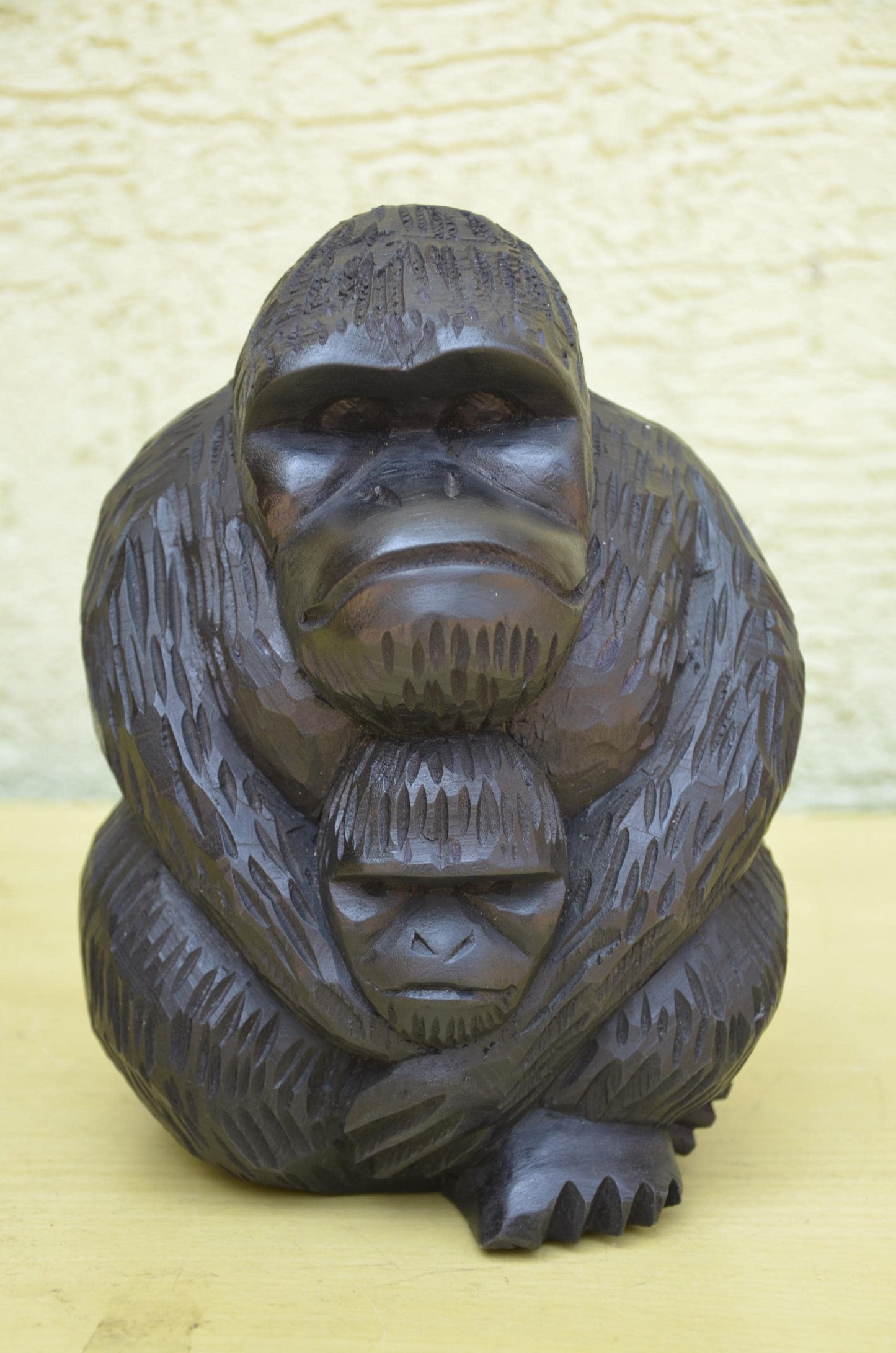 Hand Carved Wooden Mother and Baby Gorilla | Wildlife Art