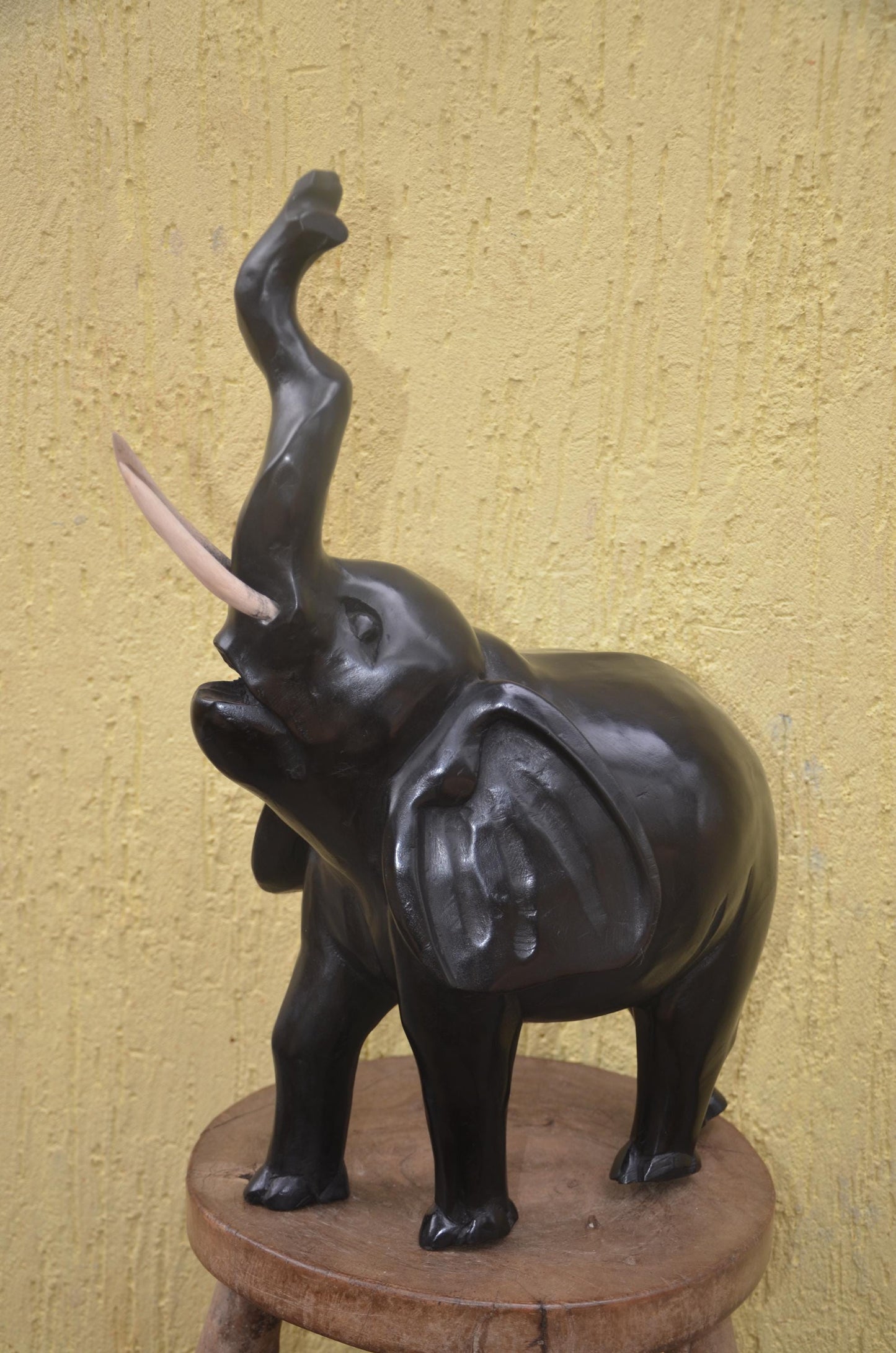 Large Hand-Carved Wooden Elephant | African Animal Sculpture | Decor