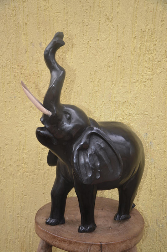 Large Hand-Carved Wooden Elephant | African Animal Sculpture | Decor