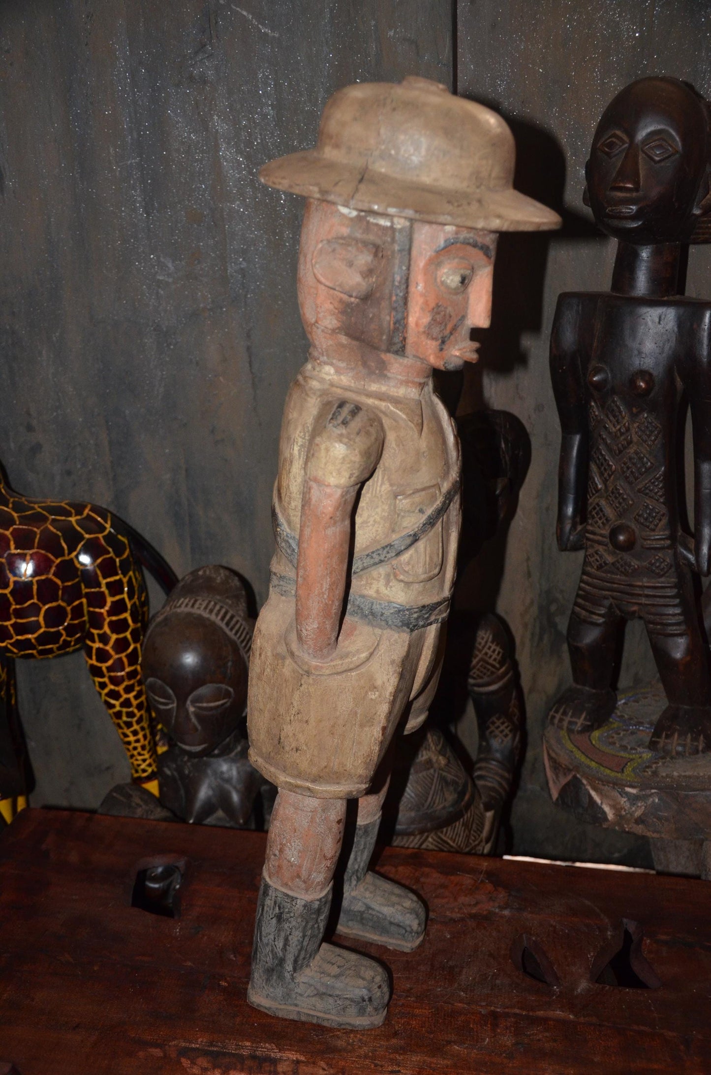 Colonial Administrator Figure | Large Hand-Carved Wood Statue | Ethnographic Art