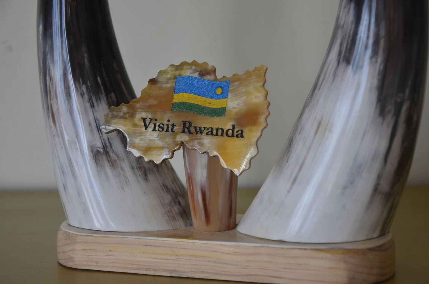 Handcrafted Rwandan Cow Horn Tabletop Sculpture | Authentic African Art Accent