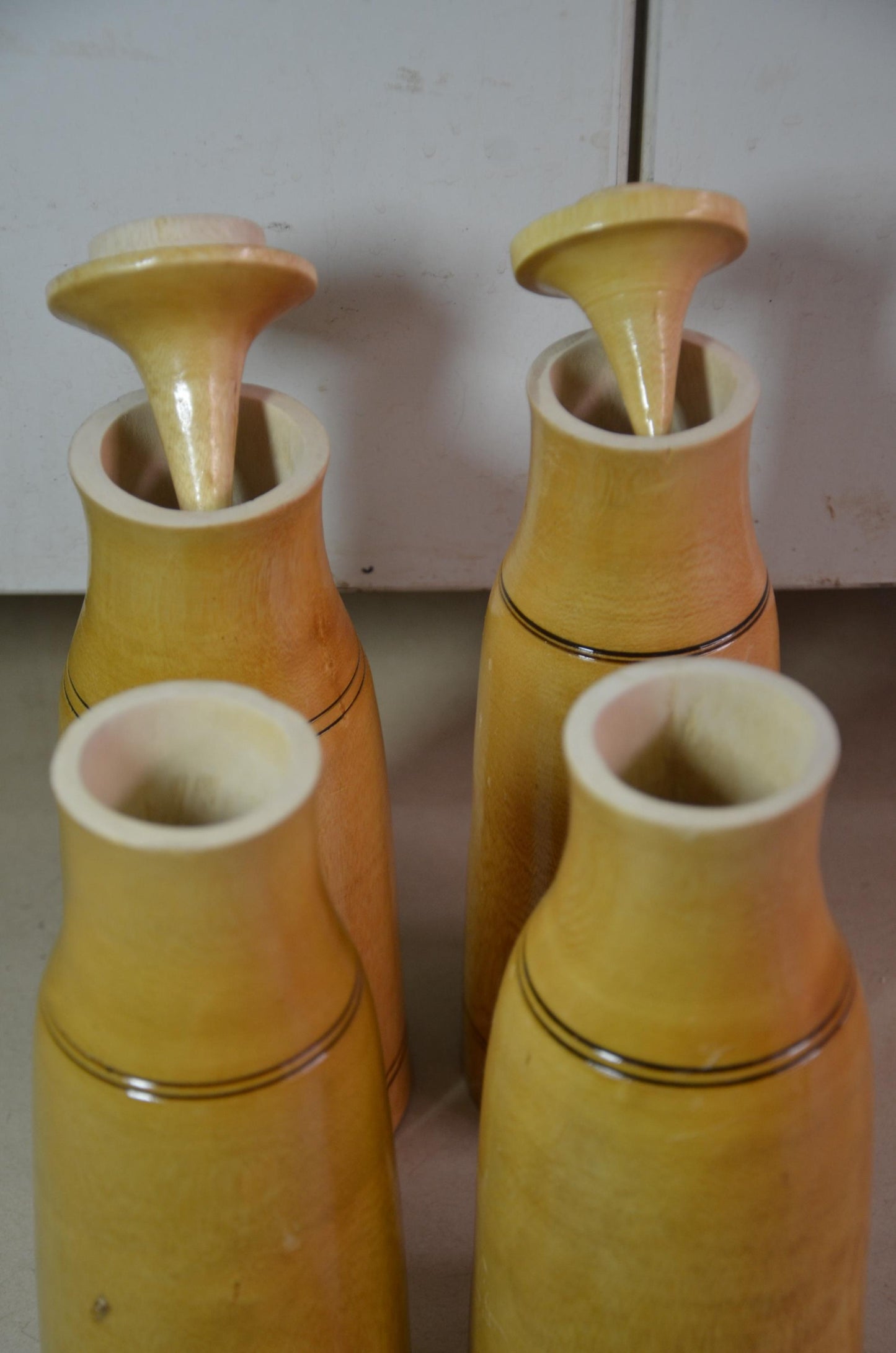 Blonde Wood Finial Bottles Set | Pointed Lid Canister Collection