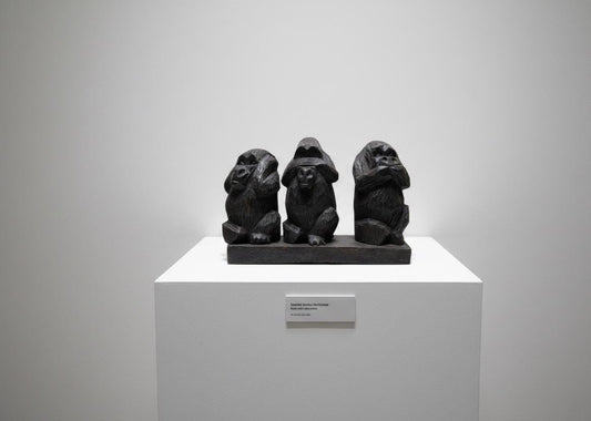 Three Wise Gorillas Wood Carving, See Hear Speak No Evil African Statue Set