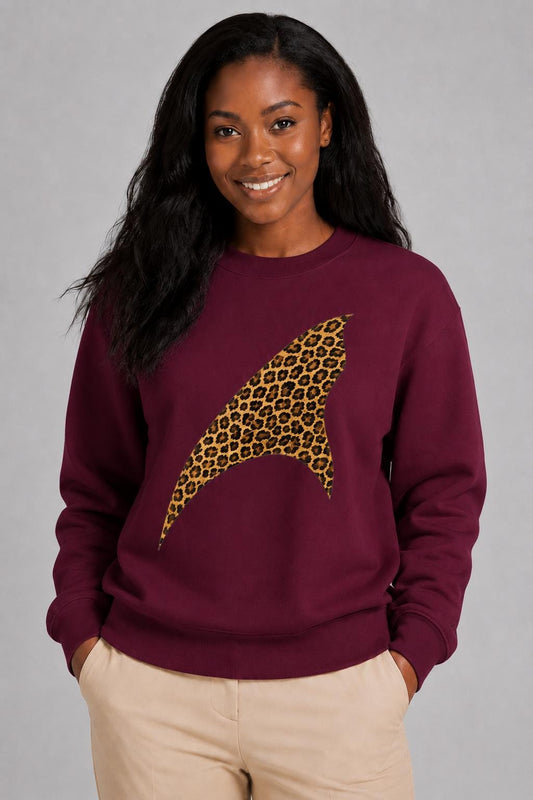 Maroon Leopard Print Sweatshirt, Animal Print Crewneck, African Inspired Streetwear, Fall Graphic Sweater