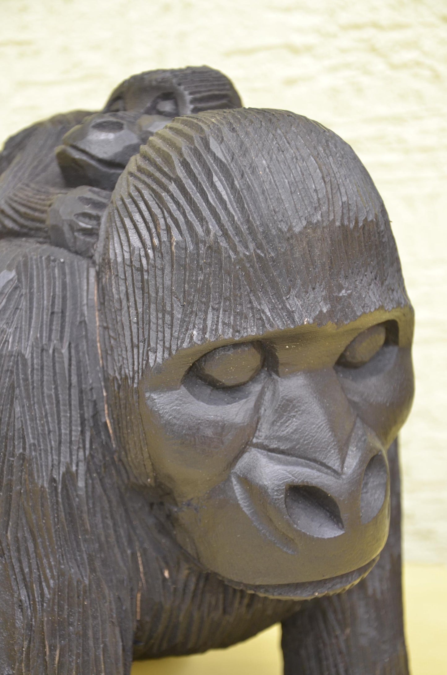 Hand-Carved Wooden Gorilla Maternity Sculpture | Wildlife Family Art Figurine