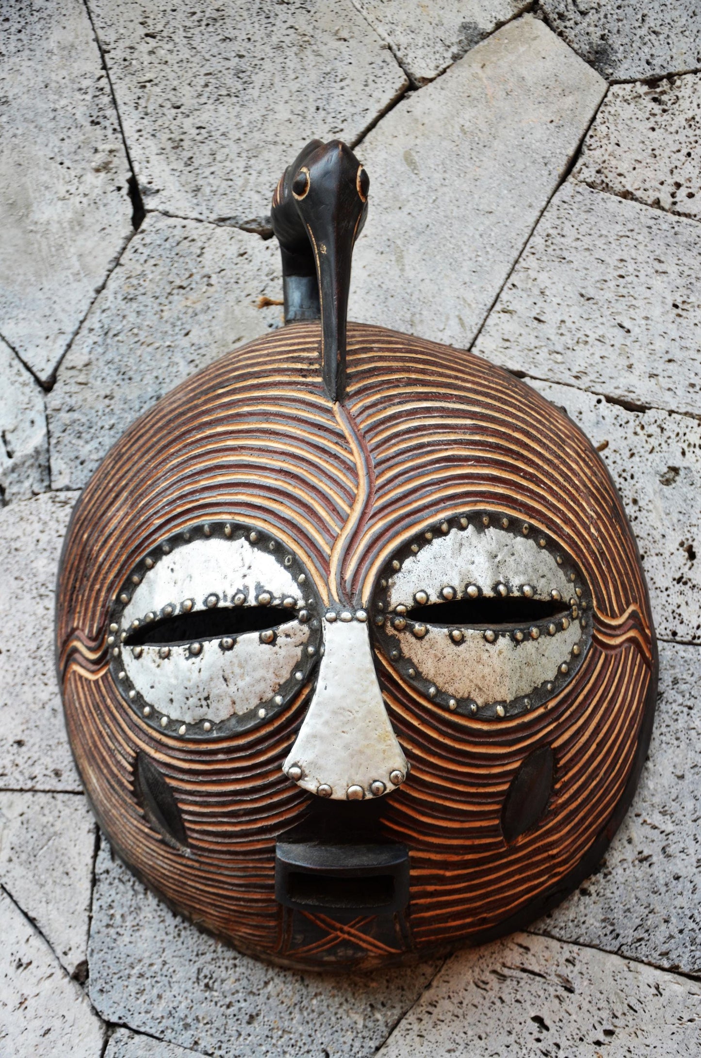 Ghanaian "Onyame" Style Moon Mask | Hand-Carved Tribal Wall Art