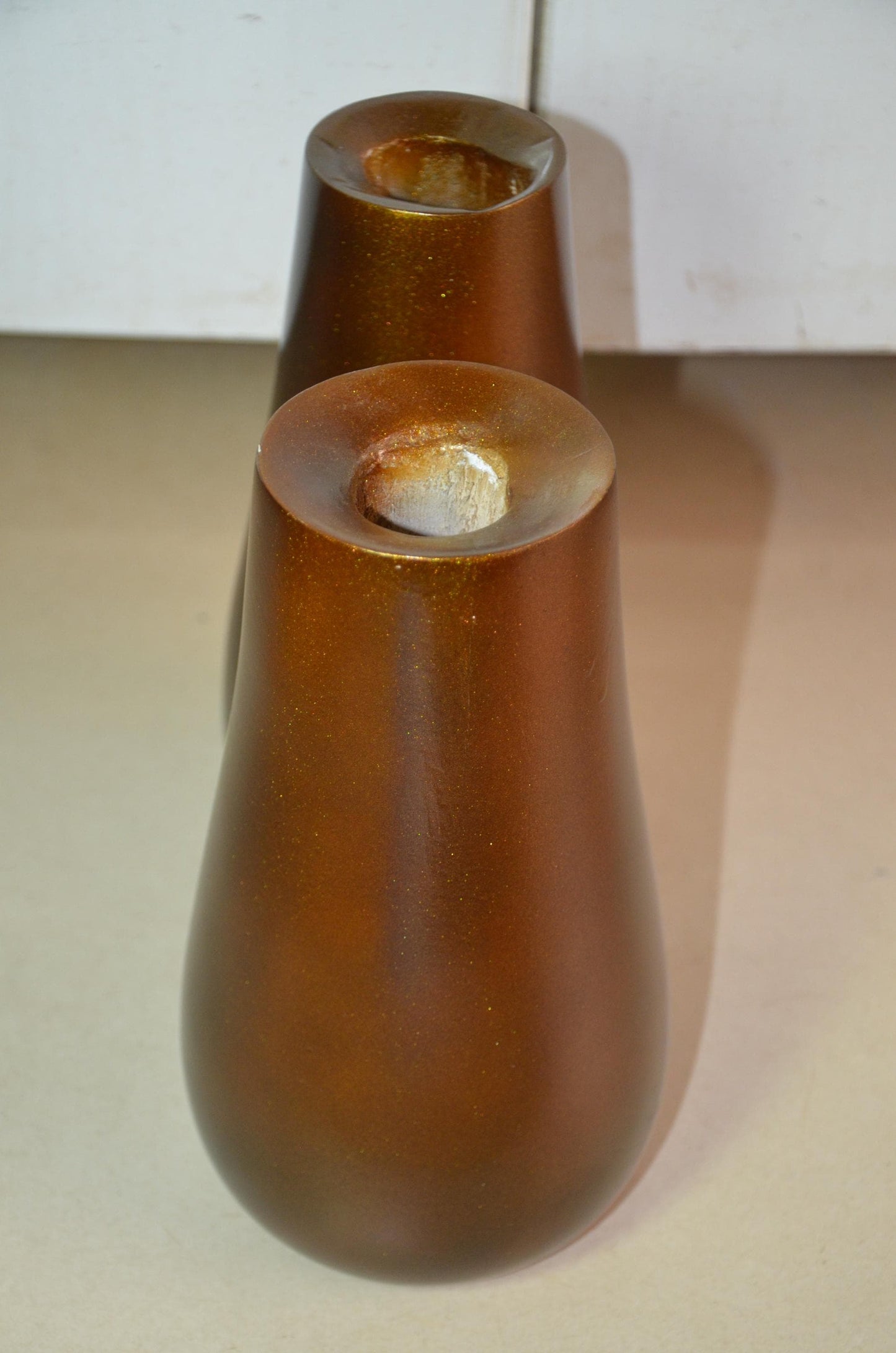 Bronze Wooden Bud Vases | Metallic Gold Teardrop Vessel Duo