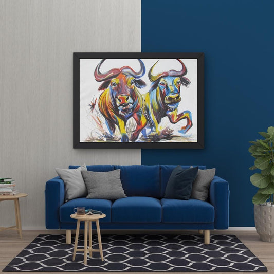 Peinture de buffle africain – Art mural original représentant la faune, décoration de salon, œuvre d'art africaine peinte à la main, style contemporain