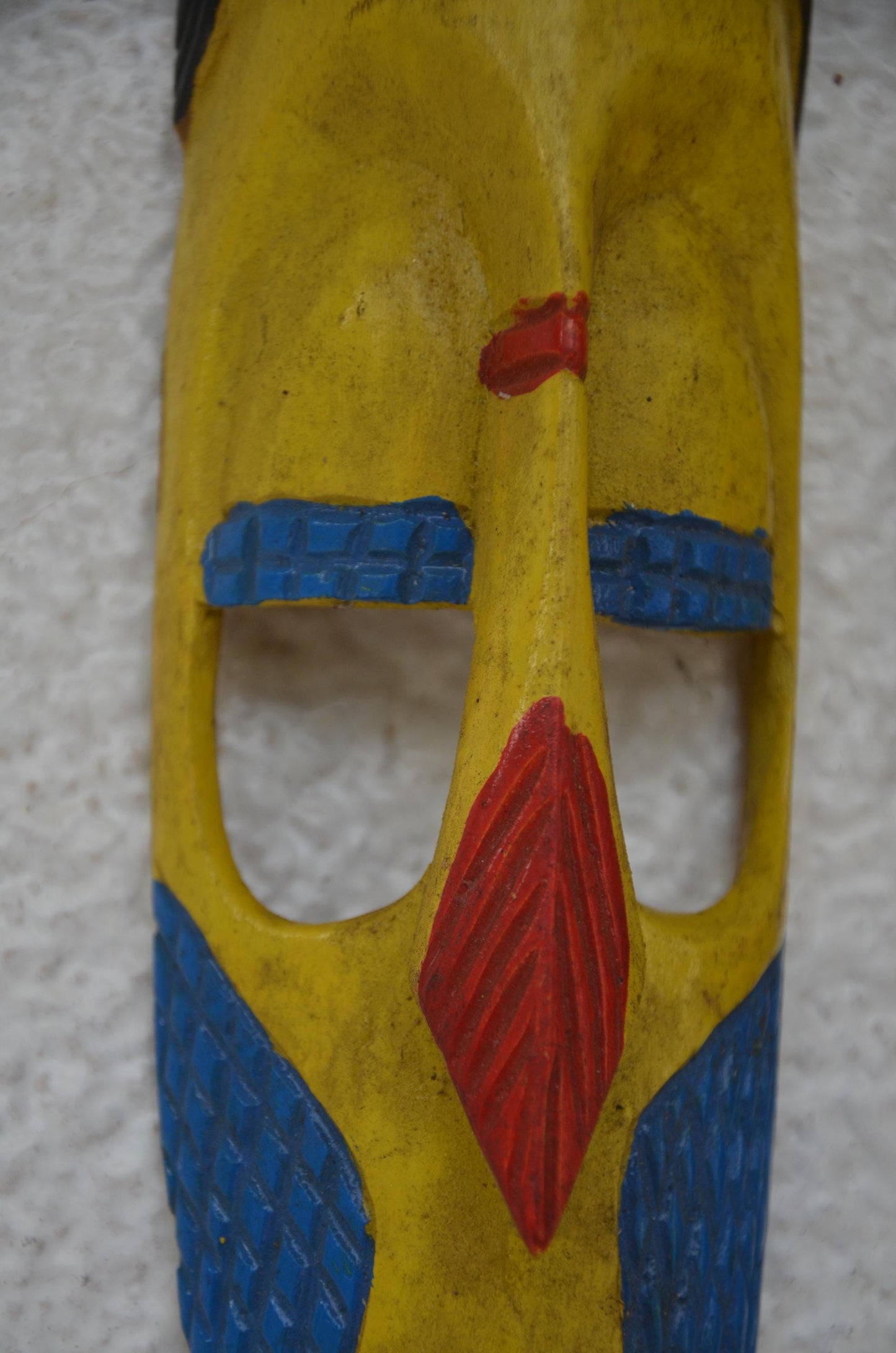 Hand-Carved Nyiginya Kingdom Sunshine Yellow Wooden Facemask Couple | African Tribal Wall Art Decor