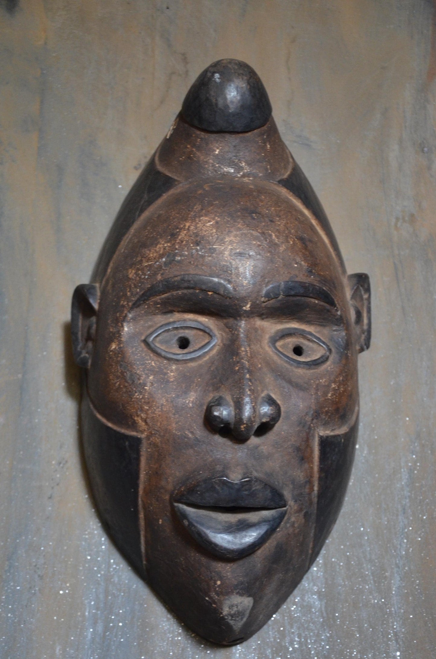 Authentic Baule Mask - 17" Hand-Carved Wood Mblo Portrait Mask, Côte d'Ivoire African Tribal Art, Elegant Crested Coiffure Statement Piece.
