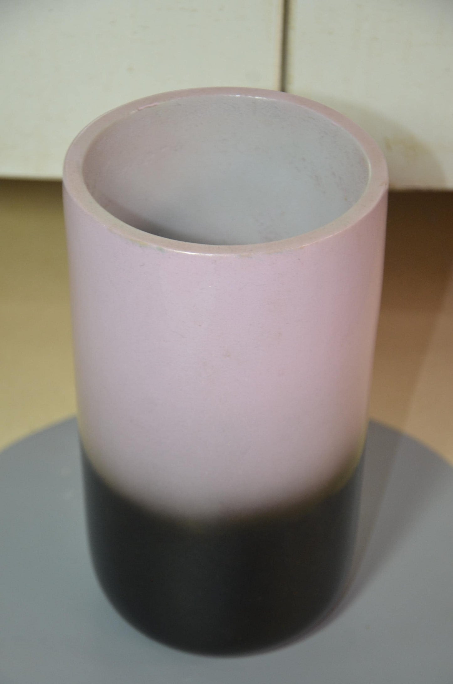 Hand-Carved Wood Cylinder Vase | Pink and Black Ombre Pillar Vessel, Nordic Decor